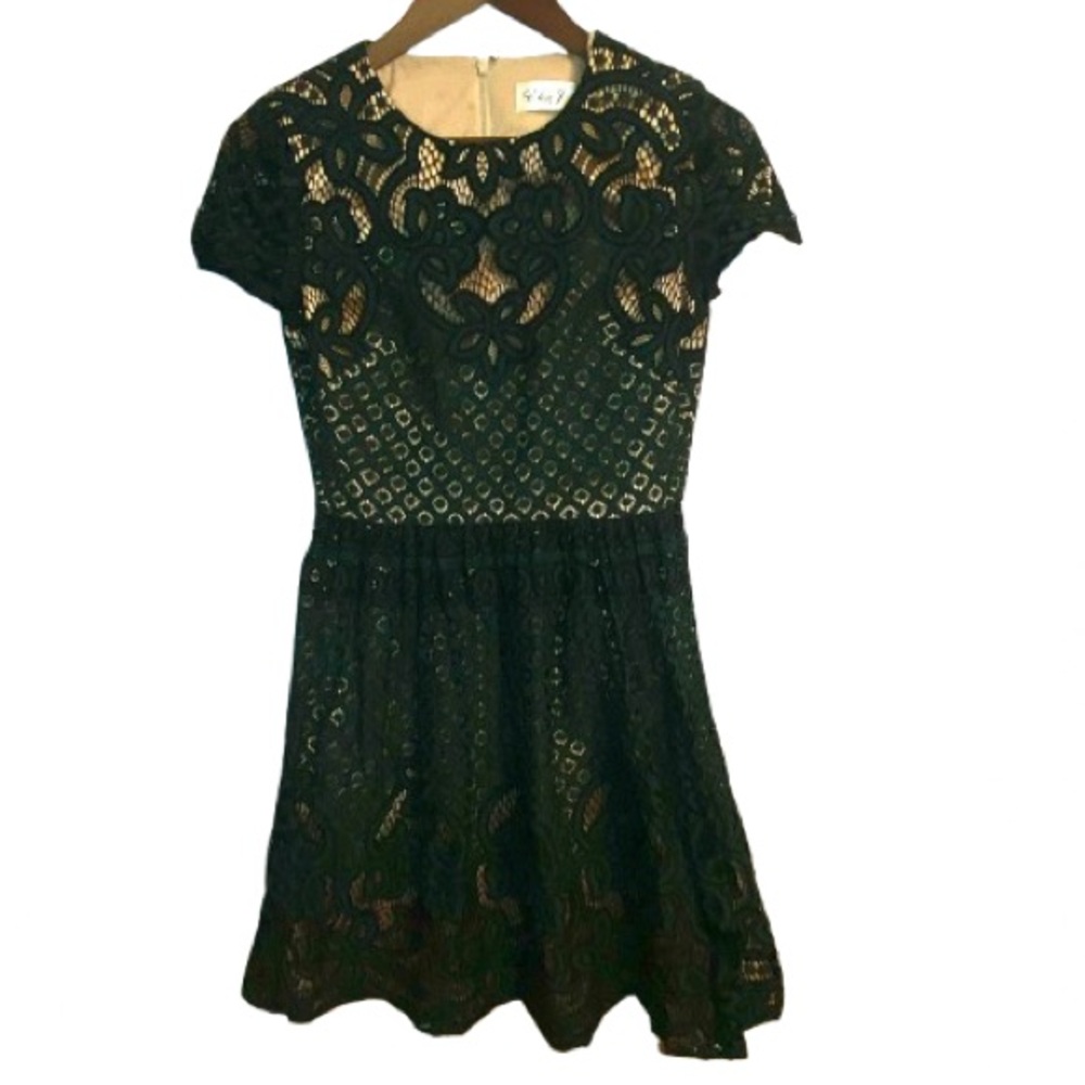 Eliza J Green Fit and Flare Dress with Flutter Sleeves Romantic Preppy Feminine
